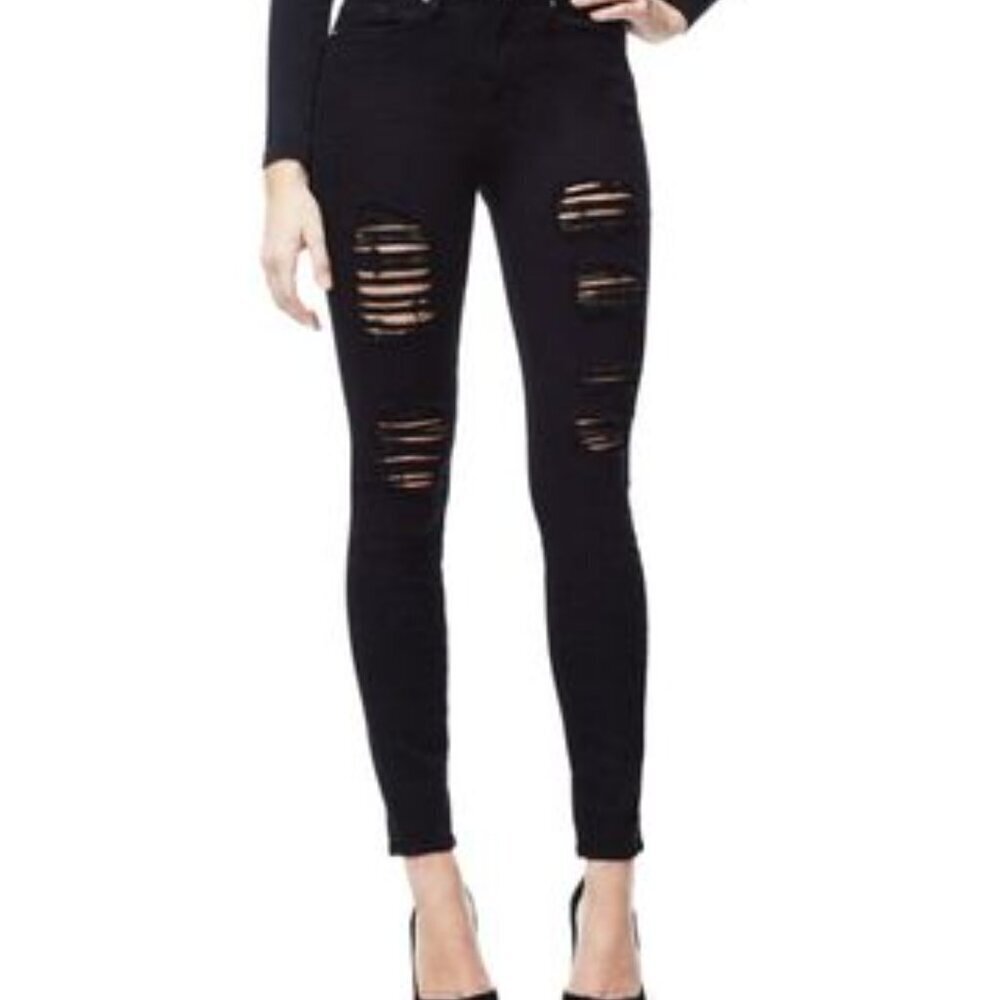 Good American 🇺🇸 Good Legs jeans 🖤 black distressed sz 16